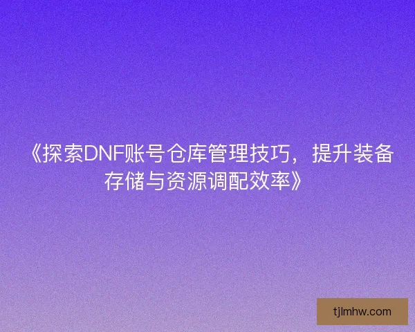 《探索DNF账号仓库管理技巧，提升装备存储与资源调配效率》